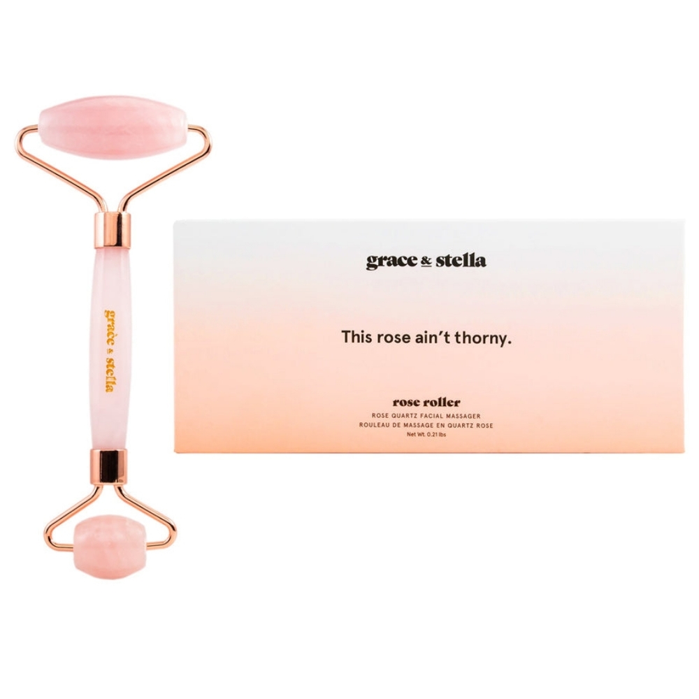 Grace and Stella This Rose Ain't Thorny Rose Roller Rose Quartz Facial Massager